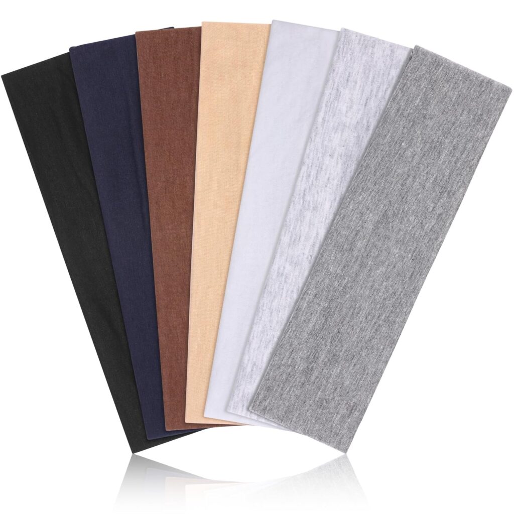 Headbands for Women, Stretchy Non Slip Soft Cotton Cloth Hair Bands for Sports, Workout, Yoga and Running, 7pcs